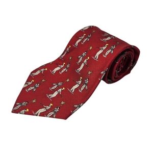 POLO BY RALPH LAUREN Men's Red Golf Tie 100% Silk Made In USA Vintage Golfers